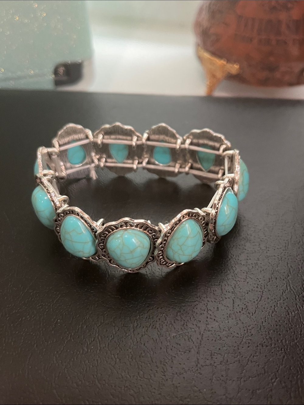 Silver-Tone Turquoise Stone Stretch Bracelet - Women's Jewelry
